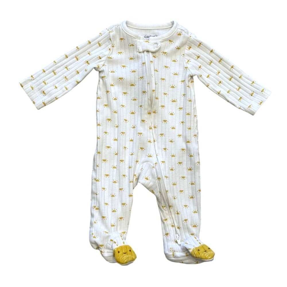 Carters Baby Long Sleeve Sleep Play Footed Onesies 3M Cotton Blend Green White - Picture 4 of 7